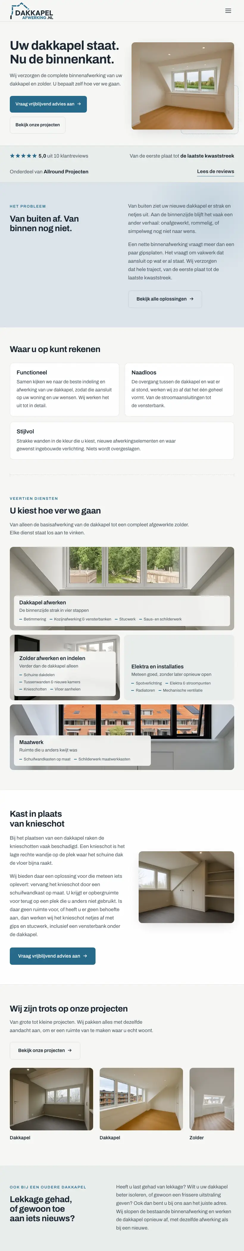 dakkapelafwerking.nl op een tablet
